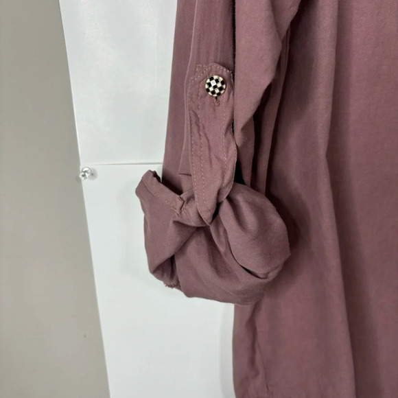 Angie Shirt Women Small Dusty Rose Pink Embroidered Checker Buttons Boho Coastal - Picture 8 of 12